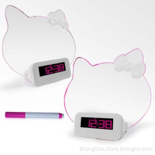 Novelty digital clock with transparent message board